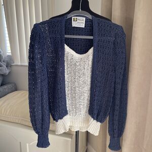 Vintage 1970 Pallas Pure Irish Linen  hand loomed Knit Crochet Top L